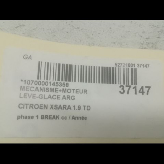 Mecanisme+moteur leve-glace arg occasion CITROEN XSARA phase 1 BREAK 02-1998->09-2000 1.9 TD 90ch 3