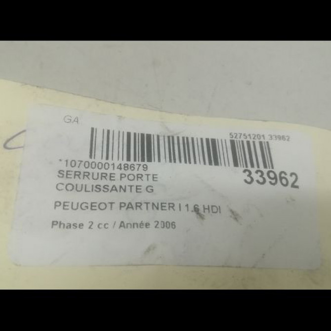 Serrure porte coulissante g occasion PEUGEOT PARTNER I Phase 2 11-2002->05-2008 1.6 HDI 90ch 913763 3