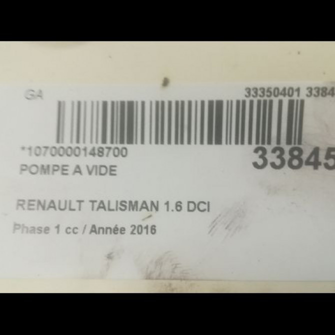 Pompe a vide occasion RENAULT TALISMAN Phase 1 09-2015->... 1.6 DCI 160ch 146503760R 3