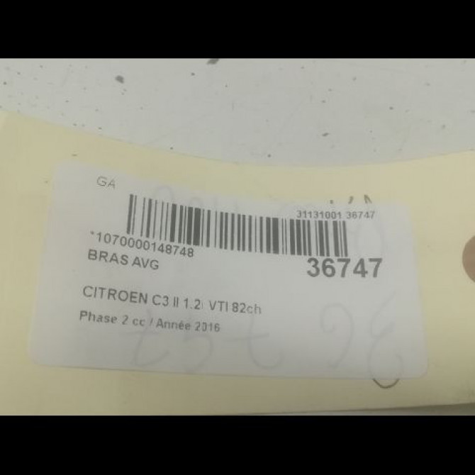 Bras avg occasion CITROEN C3 II Phase 2 03-2013->12-2016 1.2i VTI 82ch 3520W7 2