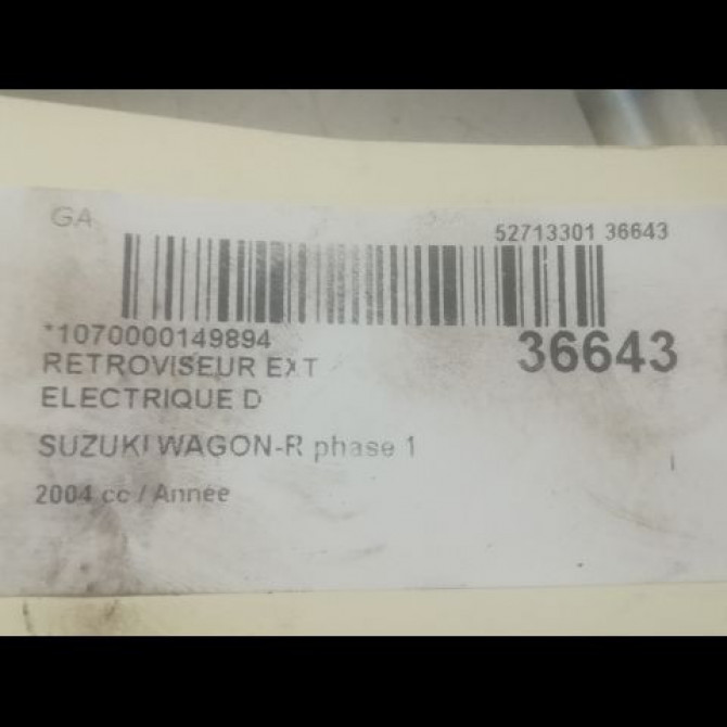 Retroviseur exterieur electrique droit occasion SUZUKI WAGON-R phase 1 04-2000->12-2007 8470183E305PK 3