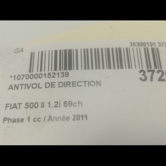 Antivol de direction occasion FIAT 500 II 500 II Phase 1 2007-07-01->2016-03-31 1.2i 69ch 51800628 3