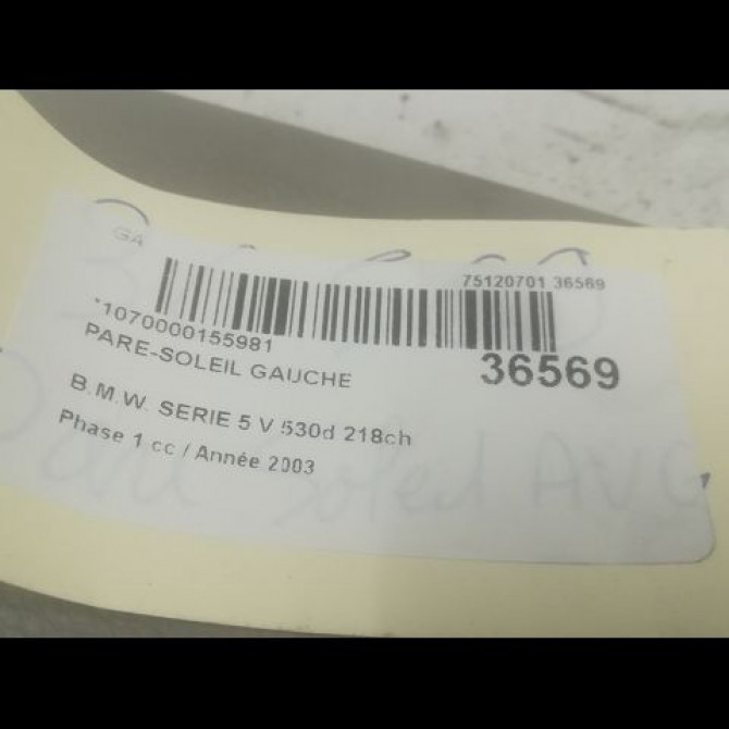 Pare-soleil gauche occasion B.M.W. SERIE 5 V Phase 1 07-2003->03-2007 530d 218ch 51167069753 3