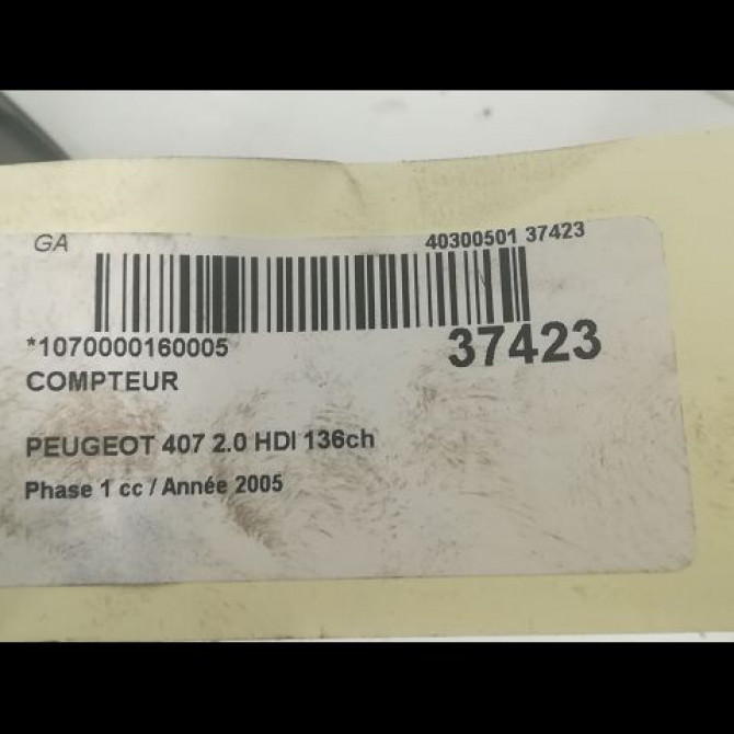 Compteur occasion PEUGEOT 407 Phase 1 04-2004->07-2008 2.0 HDI 136ch 6106V5 3