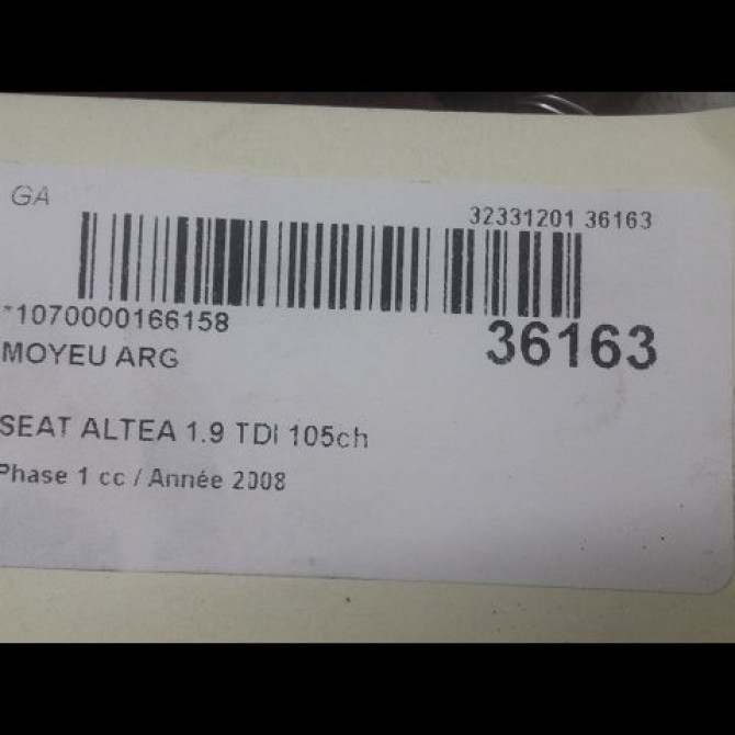 Moyeu arg occasion SEAT ALTEA Phase 1 04-2004->05-2009 1.9 TDI 105ch 8V0598611A 3