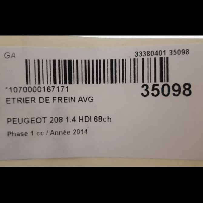 Etrier de frein avant gauche occasion PEUGEOT 208 208 Phase 1 2012-03-01->2015-09-30 1.4 HDI 68ch 4400R6 3