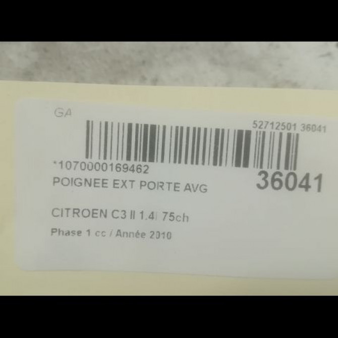 Poignee ext porte avg occasion CITROEN C3 II Phase 1 11-2009->02-2013 1.4i 75ch 9101KJ 2