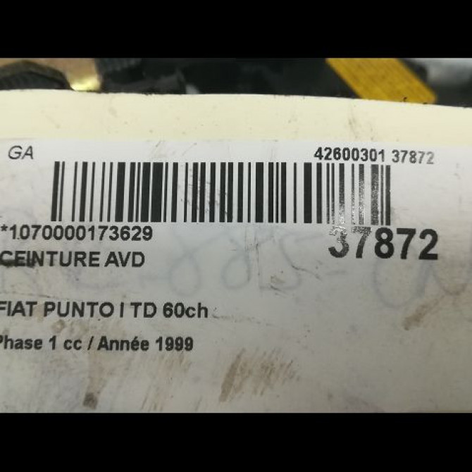 Ceinture avant droite occasion FIAT PUNTO I Phase 1 11-1993->10-1999 TD 60ch 183438680 4