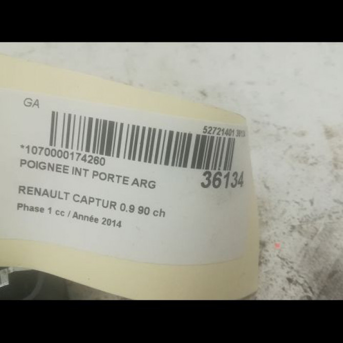 Poignee int porte arg occasion RENAULT CAPTUR Phase 1 02-2013->... 0.9 90 ch 806716611R 3