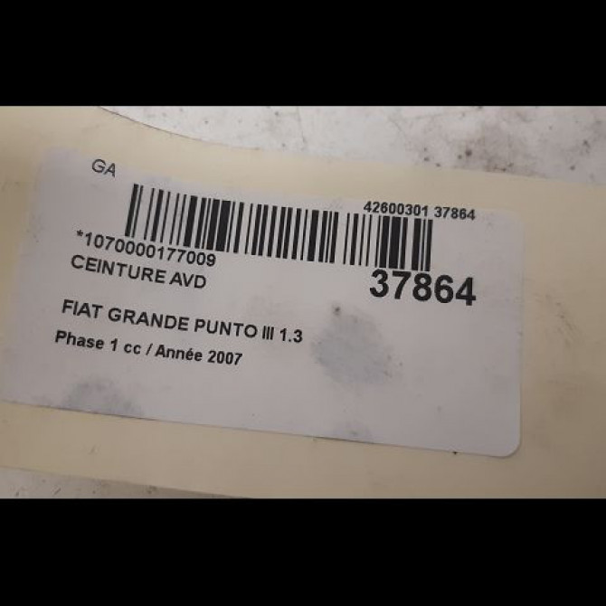 Ceinture avant droite occasion FIAT GRANDE PUNTO III Phase 1 09-2005->12-2013 1.3 DT MULTIJET 16v 90ch 5