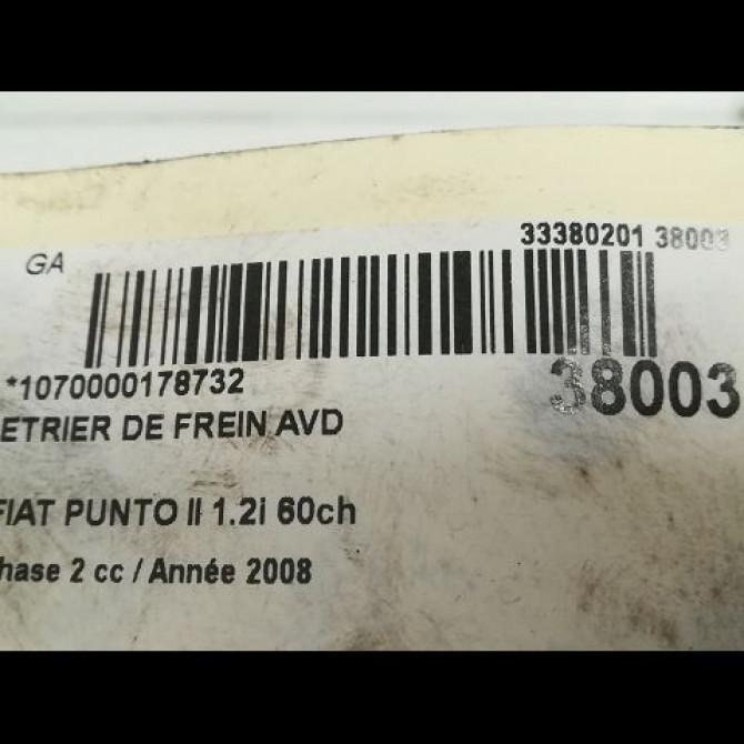 Etrier de frein avant droit occasion FIAT PUNTO II Phase 2 05-2003->10-2009 1.2i 60ch 77364674 3