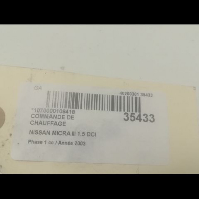 Commande de chauffage occasion NISSAN MICRA III Phase 1 01-2003->07-2005 1.5 DCI 82ch 27500AX711 3
