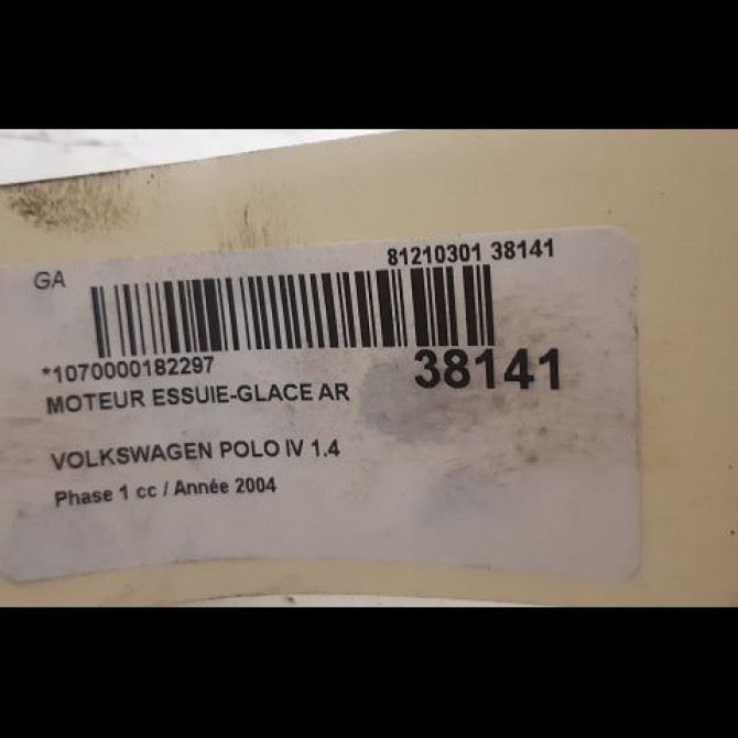 Moteur essuie-glace arrière occasion VOLKSWAGEN POLO IV Phase 1 01-2002->05-2005 1.4 16v 6Q6955711C 3