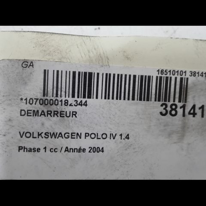 Démarreur occasion VOLKSWAGEN POLO IV Phase 1 01-2002->05-2005 1.4 16v 2T911023EX 3