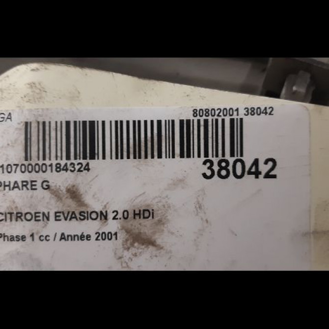 Phare gauche occasion CITROEN EVASION Phase 1 07-1994->09-2002 2.0 HDi 16v 6204T7 3