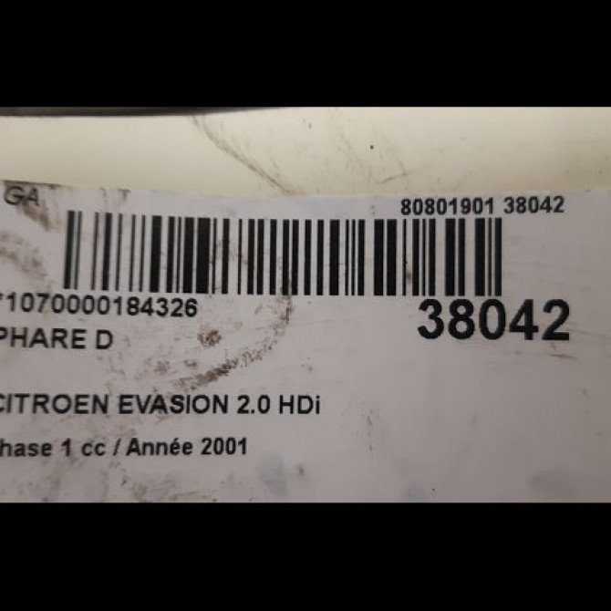 Phare droit occasion CITROEN EVASION Phase 1 07-1994->09-2002 2.0 HDi 16v 6205T7 3