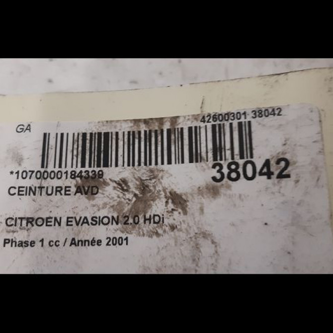 Ceinture avant droite occasion CITROEN EVASION Phase 1 07-1994->09-2002 2.0 HDi 16v 8973CK 5