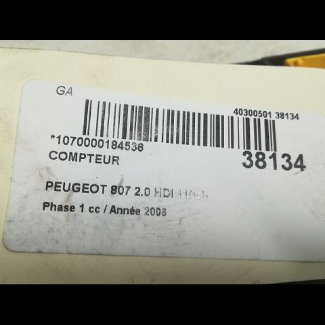 Compteur occasion PEUGEOT 807 Phase 1 06-2002->12-2014 2.0 HDI 110ch 6106RY 3