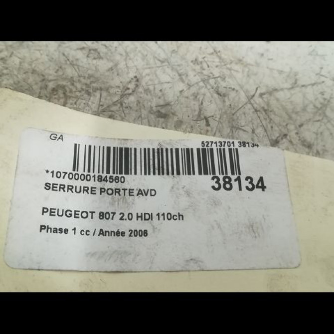 Serrure porte avd occasion PEUGEOT 807 Phase 1 06-2002->12-2014 2.0 HDI 110ch 9136L9 3
