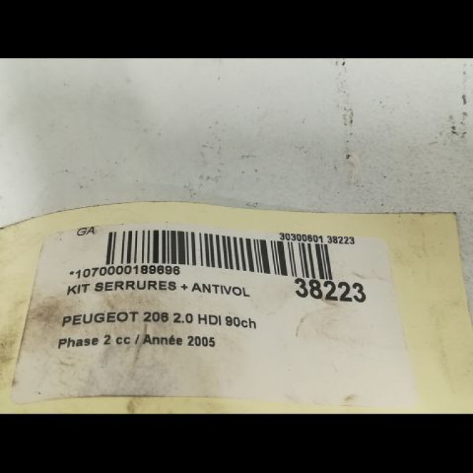 Kit serrures + antivol occasion PEUGEOT 206 Phase 2 02-2003->02-2009 2.0 HDI 90ch 5