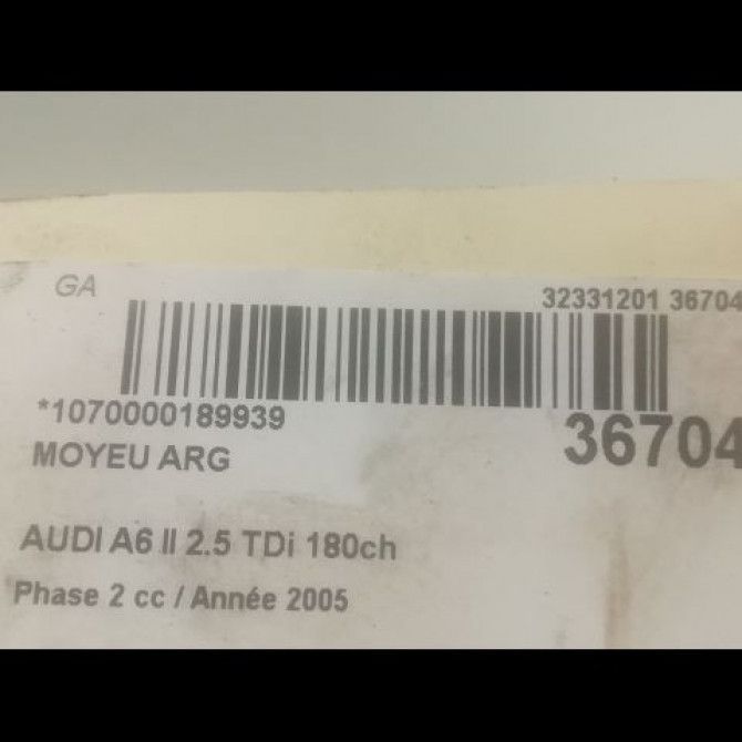 Moyeu arg occasion AUDI A6 II Phase 2 07-2001->05-2004 2.5 TDi 180ch 3