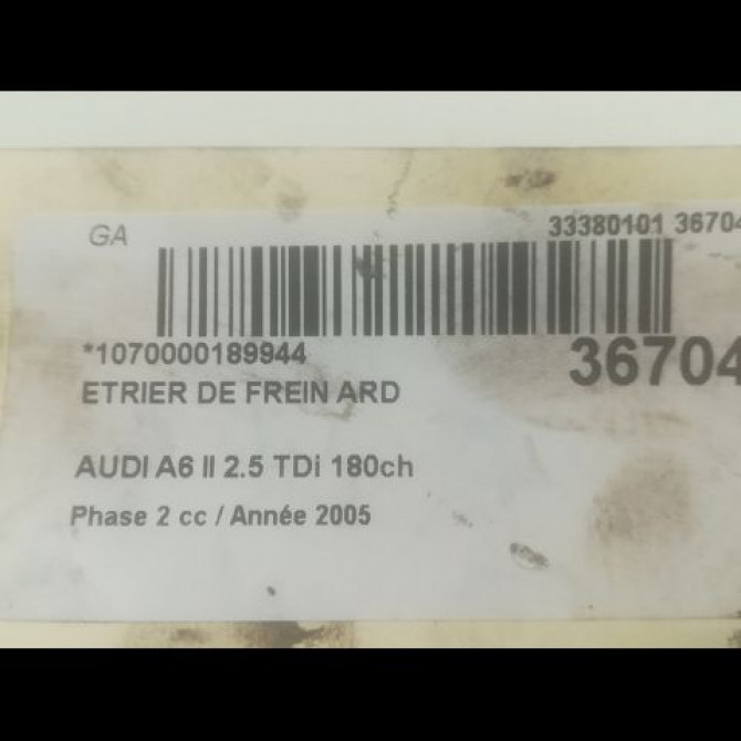 Etrier de frein arrière droit occasion AUDI A6 II Phase 2 07-2001->05-2004 2.5 TDi 180ch 3