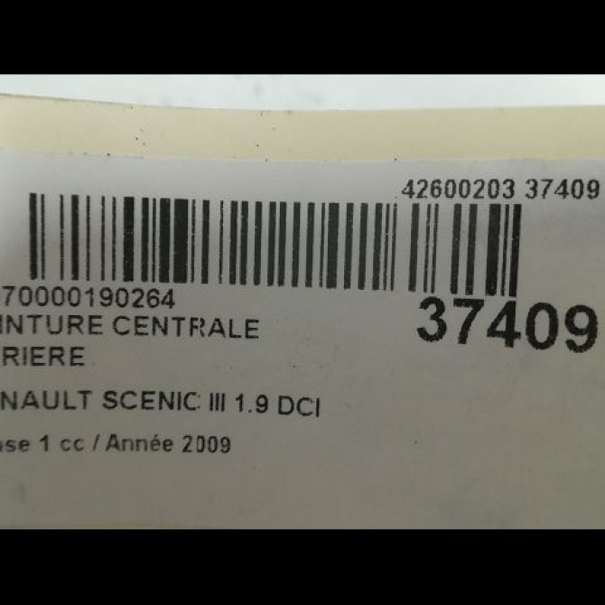 Ceinture centrale arriere occasion RENAULT SCENIC III Phase 1 04-2009->11-2011 1.9 DCI 130ch 888400015R 3