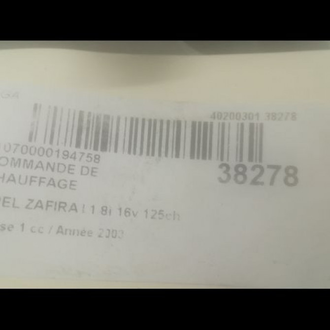 Commande de chauffage occasion OPEL ZAFIRA I Phase 1 03-1999->07-2005 1.8i 16v 125ch 3