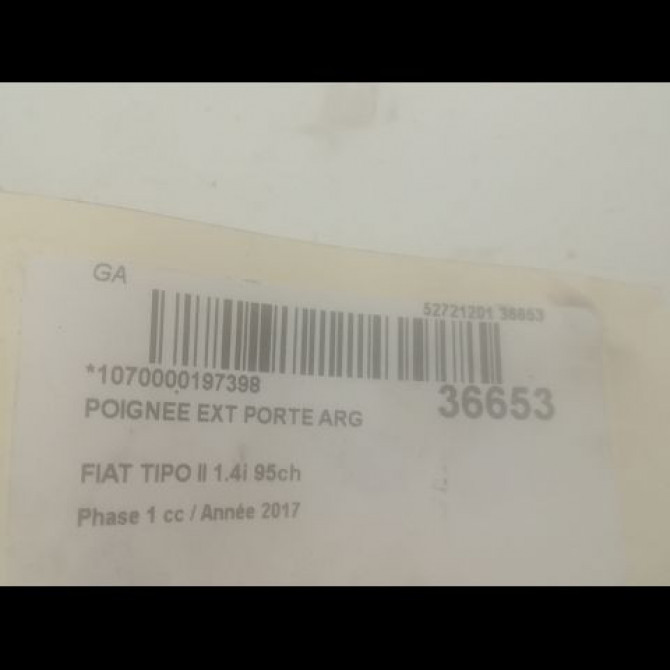 Poignee ext porte arg occasion FIAT TIPO II Phase 1 12-2015->... 1.4i 95ch 735635867 3