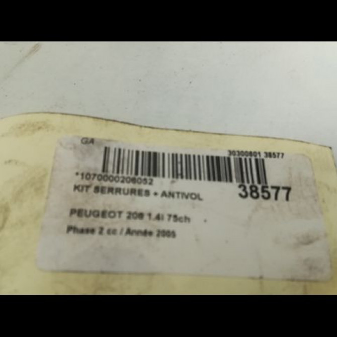 Kit serrures + antivol occasion PEUGEOT 206 Phase 2 02-2003->02-2009 1.4i 75ch 4162NR 5