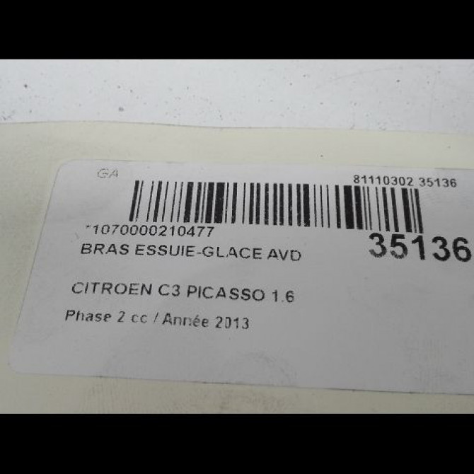 Bras essuie-glace avant droit occasion CITROEN C3 PICASSO Phase 2 09-2012->... 1.6 HDI 90ch 6429JJ 2