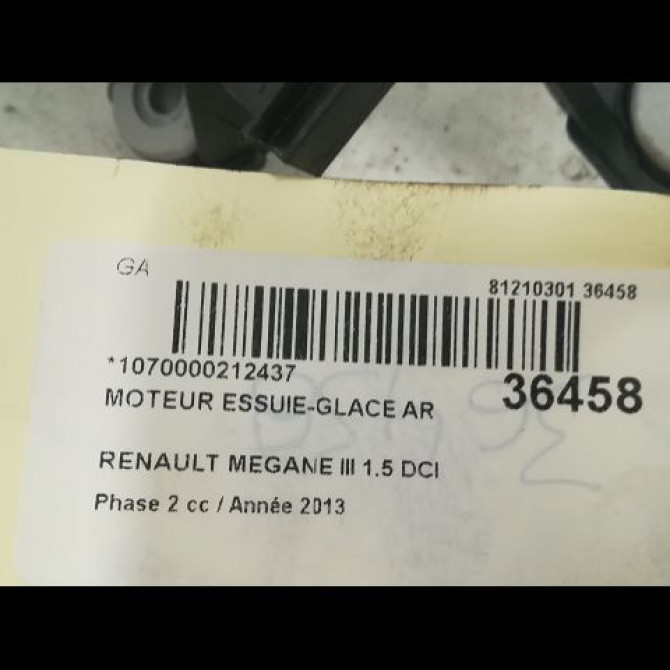 Moteur essuie-glace arrière occasion RENAULT MEGANE III Phase 2 01-2012->06-2014 1.5 DCI 110ch 3