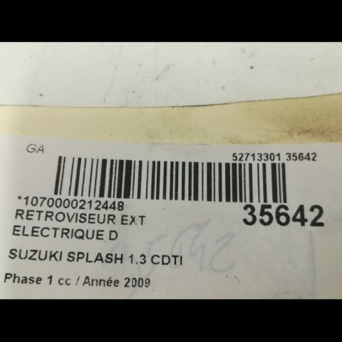 Retroviseur exterieur electrique droit occasion SUZUKI SPLASH Phase 1 03-2008->12-2012 1.3 CDTI 75ch 8470151K20ZCH 3