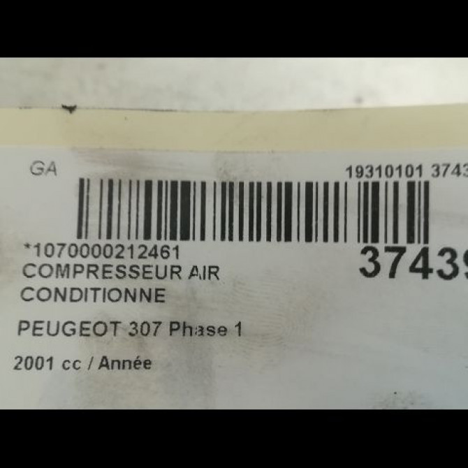 Compresseur air conditionne occasion PEUGEOT 307 Phase 1 04-2001->06-2005 6453JL 4