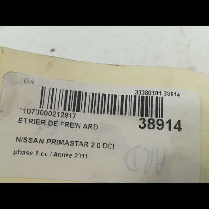 Etrier de frein arrière droit occasion NISSAN PRIMASTAR phase 1 08-2006->... 2.0 DCI 115ch 3