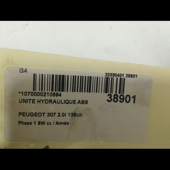 Unité hydraulique ABS occasion PEUGEOT 307 Phase 1 SW 03-2002->07-2004 2.0i 138ch 4541T2 4