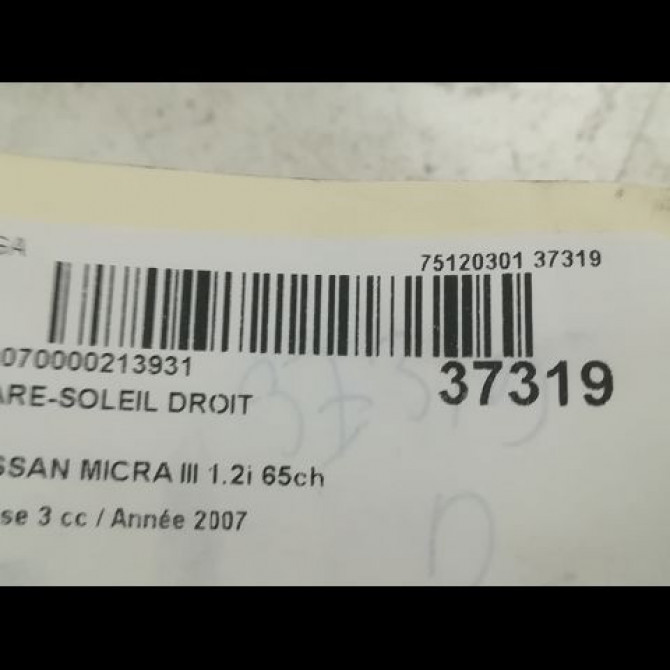 Pare-soleil droit occasion NISSAN MICRA III Phase 3 11-2007->11-2010 1.2i 65ch 96400BC512 3