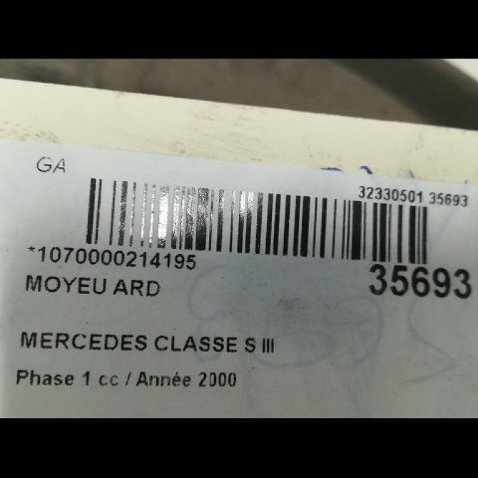 Moyeu ard occasion MERCEDES CLASSE S III Phase 1 10-1998->09-2005 S600 367ch 2209800116 3