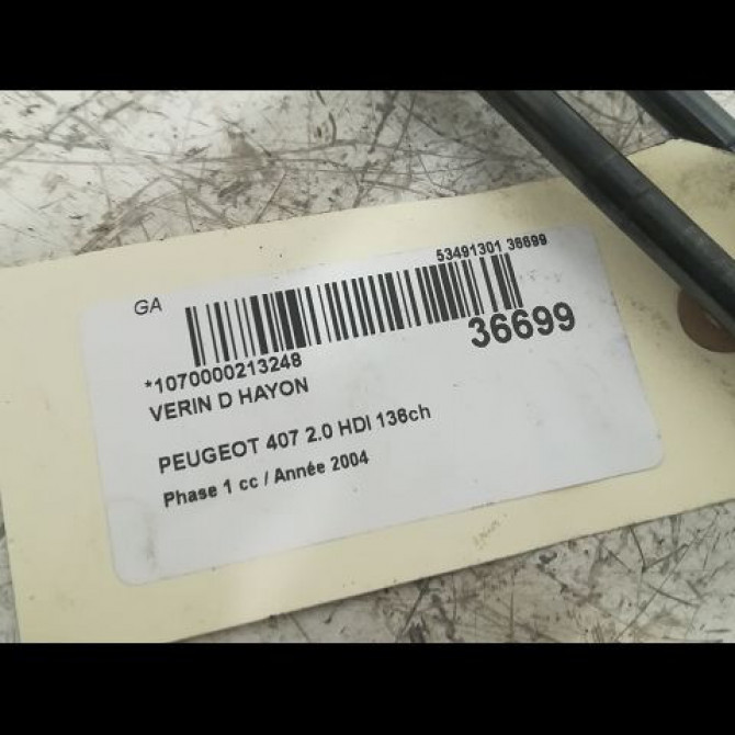 Verin droit hayon occasion PEUGEOT 407 Phase 1 04-2004->07-2008 2.0 HDI 136ch 8731K4 2