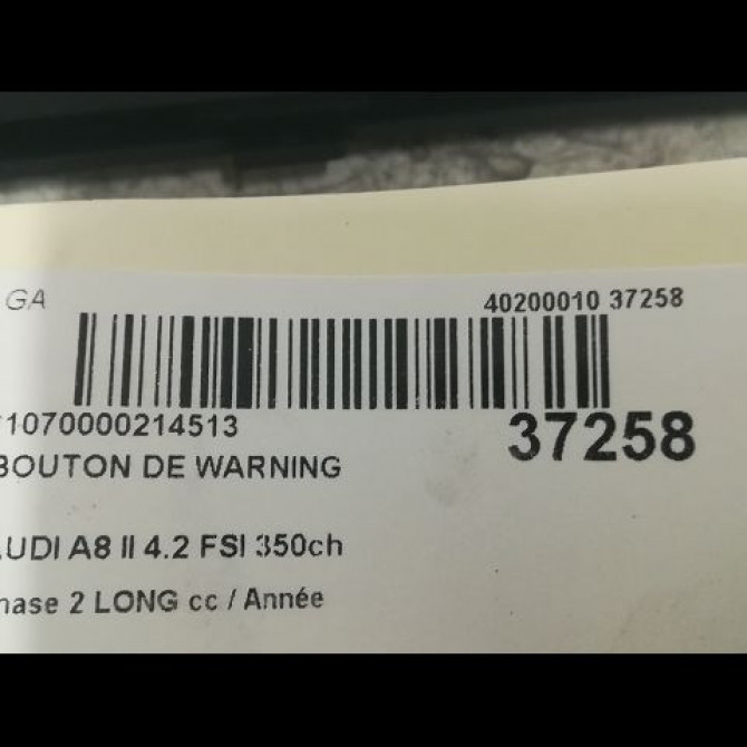Bouton de warning occasion AUDI A8 II Phase 2 LONG 12-2007->12-2009 4.2 FSI 350ch 3