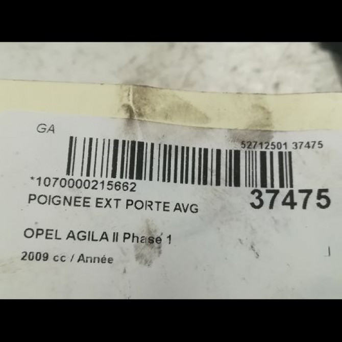 Poignee ext porte avg occasion OPEL AGILA II Phase 1 03-2008->12-2014 93193310 3