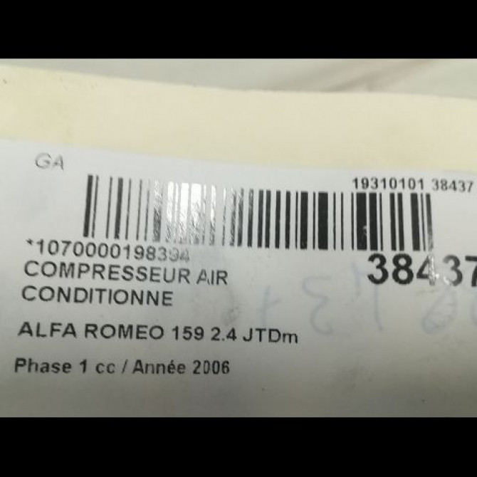 Compresseur air conditionne occasion ALFA ROMEO 159 Phase 1 09-2005->05-2013 2.4 JTDm 200ch 60693332 4