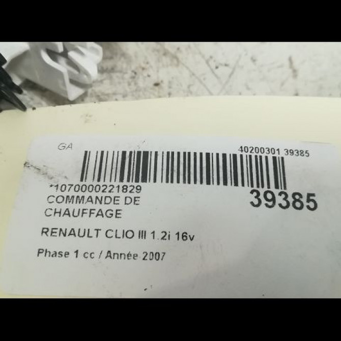Commande de chauffage occasion RENAULT CLIO III Phase 1 09-2005->03-2009 1.2i 16v 75ch 7701070472 3