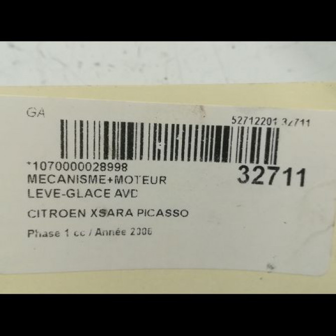 Mecanisme + moteur lève-glace avant droit occasion CITROEN XSARA PICASSO Phase 1 12-1999->02-2004 1.6 HDi 16v 110ch 9222F9 4