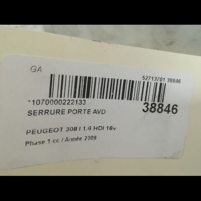 Serrure porte avd occasion PEUGEOT 308 I Phase 1 09-2007->03-2011 1.6 HDI 16v 110ch 9800616580 4