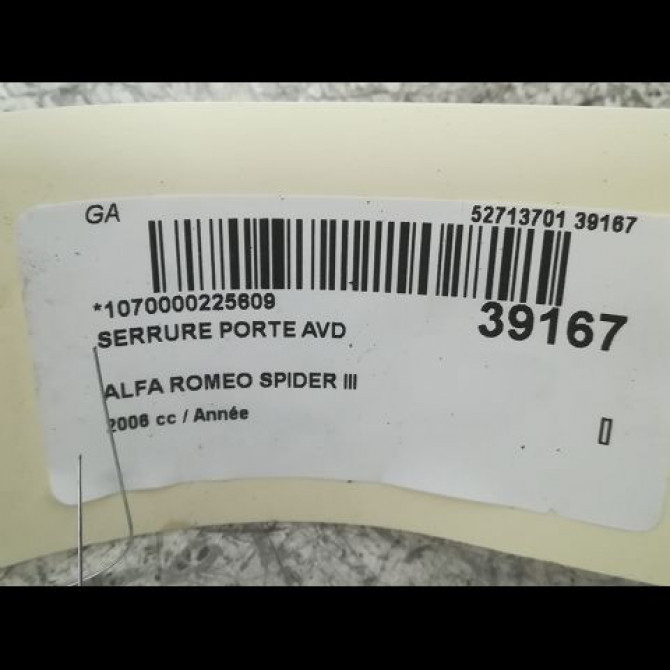 Serrure porte avd occasion ALFA ROMEO SPIDER III Phase 1 09-2006->12-2010 50502153 3
