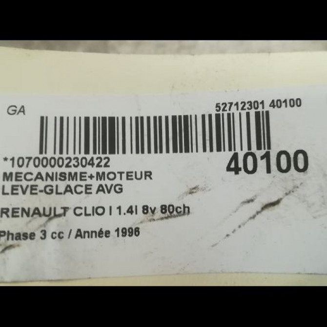 Mecanisme+moteur leve-glace avg occasion RENAULT CLIO I Phase 3 03-1996->08-1998 1.4i 8v 80ch 7700799475 3