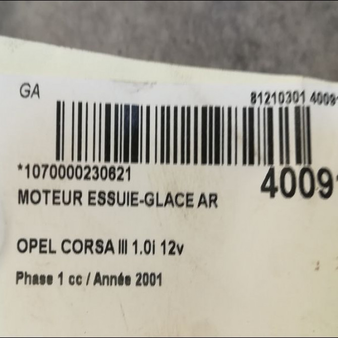 Moteur essuie-glace arrière occasion OPEL CORSA III Phase 1 10-2000->08-2003 1.0i 12v 9132802 3