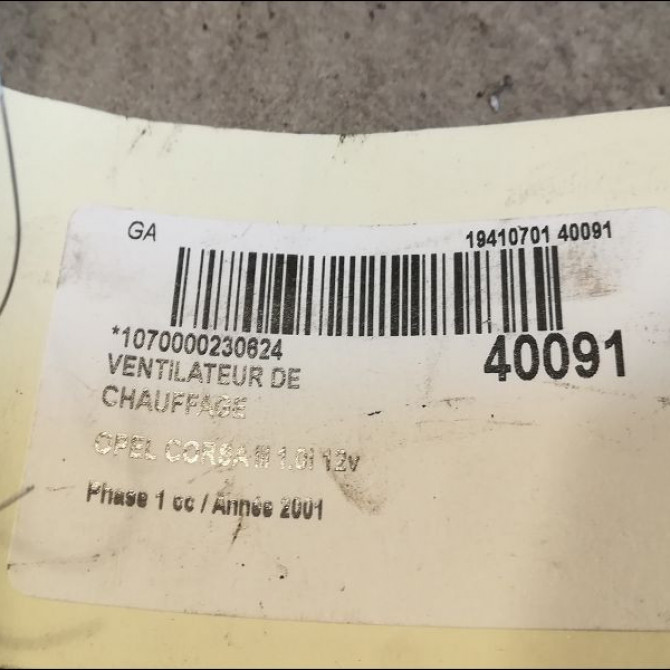 Ventilateur de chauffage occasion OPEL CORSA III Phase 1 10-2000->08-2003 1.0i 12v 24436989 3