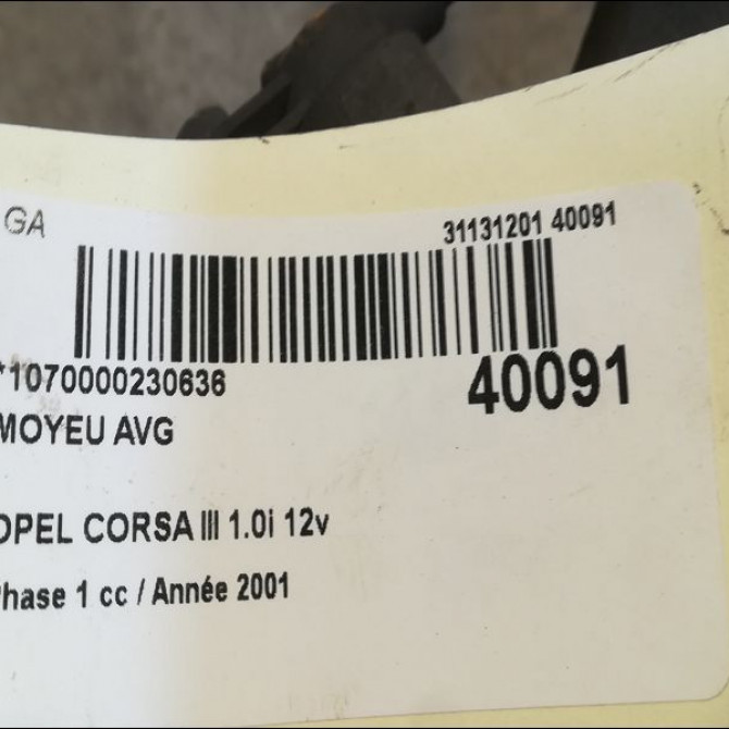 Moyeu avg occasion OPEL CORSA III Phase 1 10-2000->08-2003 1.0i 12v 9195608 3